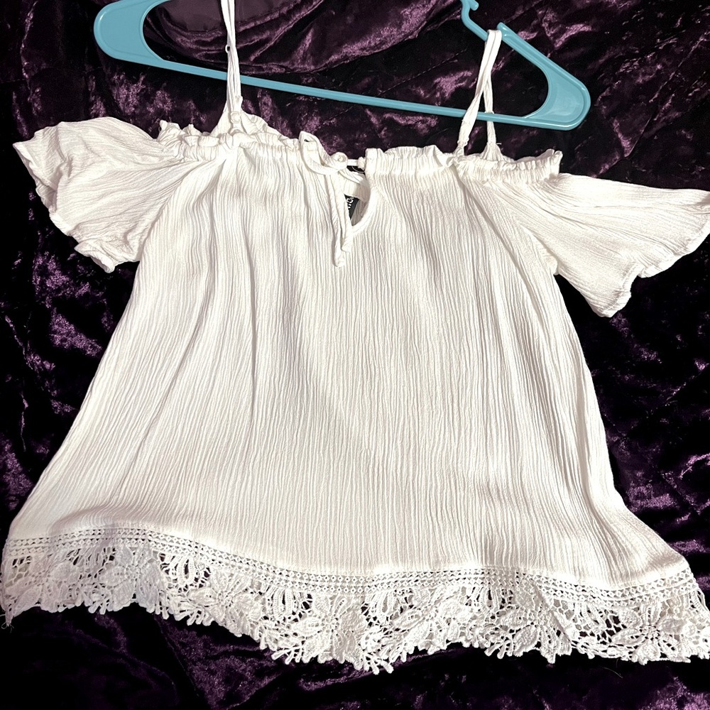 H&M White off the shoulder top with crochet detail